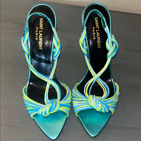 YSL Saint Laurent Gippy Multicolor Strappy Knot Patent Leather Sandal 38.5-US 8 - Picture 3 of 17